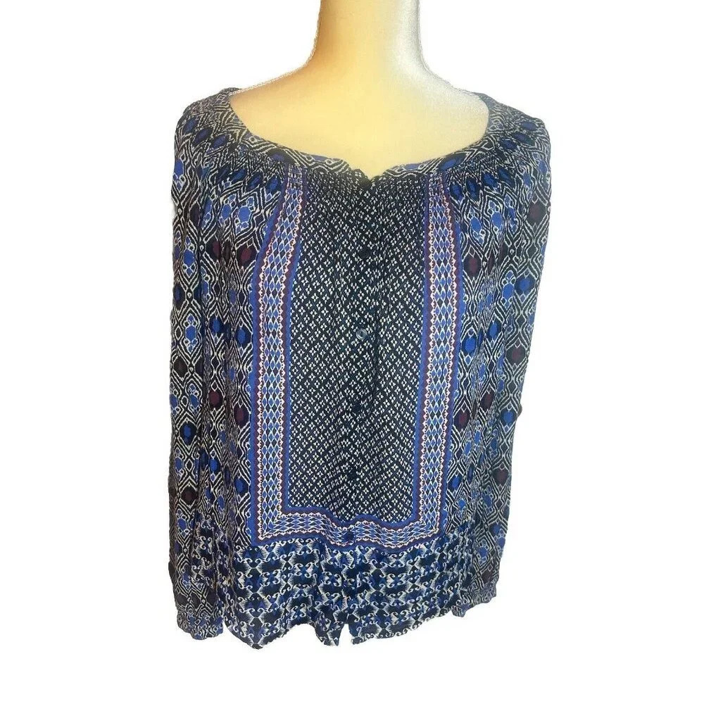 Lucky Brand Women’s Size Large Button Down Blouse Boho, Colorful, Festival